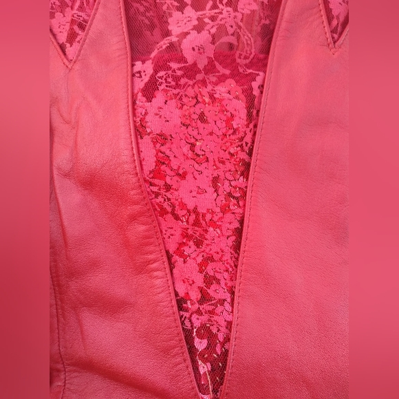 Vintage Verducci Red Leather & Lace Sleeveless Bodycon Dress, Size 6, - Picture 8 of 13